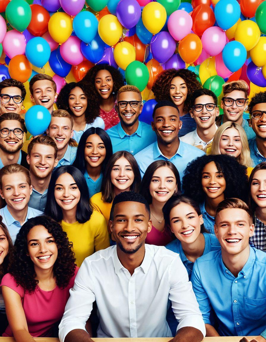 A lively scene of diverse people joyfully interacting through their webcams, with colorful virtual backgrounds representing various cultures and hobbies. Include smiling faces, vibrant emojis floating around, and playful elements like confetti or balloons to emphasize the cheerful atmosphere. The overall mood should be uplifting and inviting, showcasing the warmth of online connections. bright colors. 3D. super-realistic.